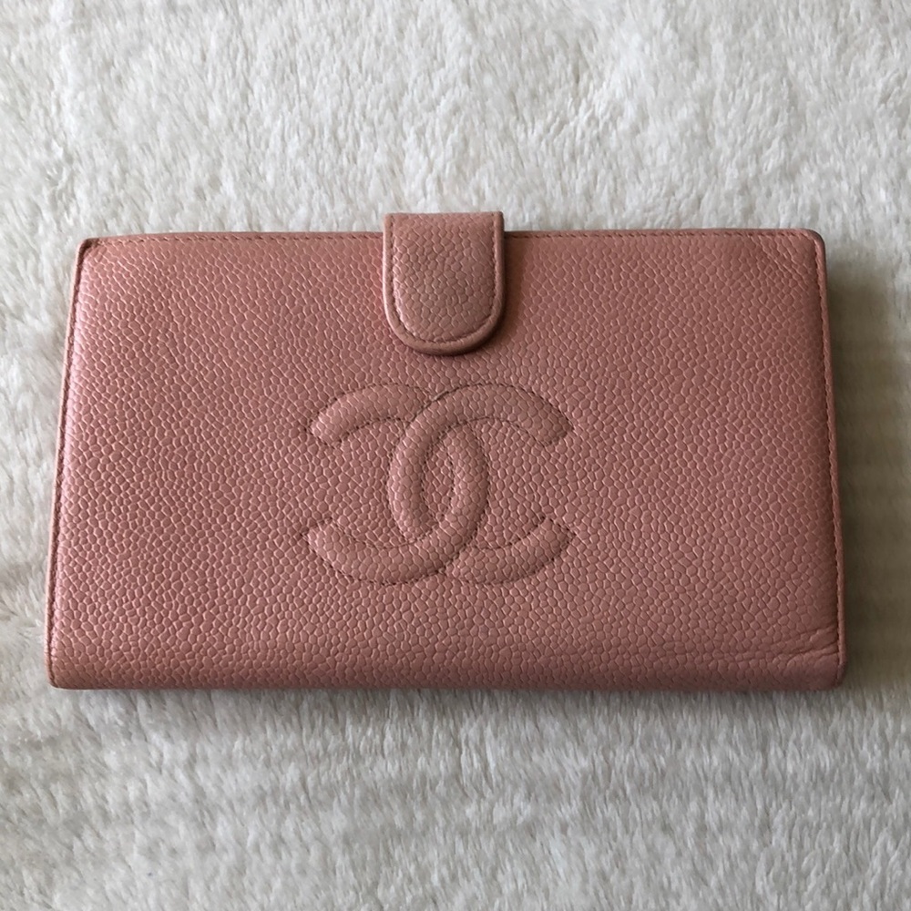 Chanel Pink Caviar Timeless Snap Bifold Long Wallet
